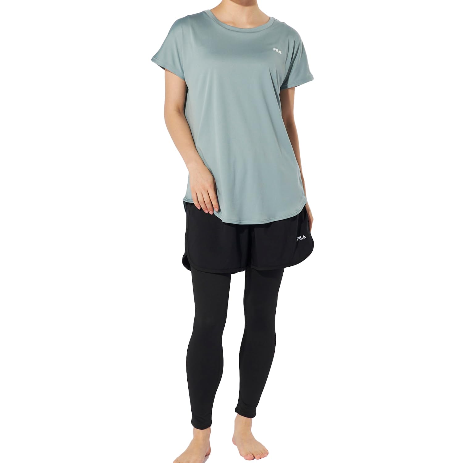 

Fila Amphibious Fitness Wear Set Short Sleeve and Leggings UV Size 3L 3-Piece (312061N) - T-Shirt, Shorts, - 95%+ Protection, Quick-Drying, Women s, мятный