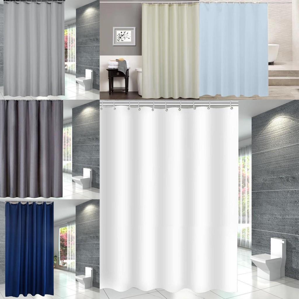 Waterproof Solid Color Polyester Shower Curtain Hooks Set For Decor Bathroom