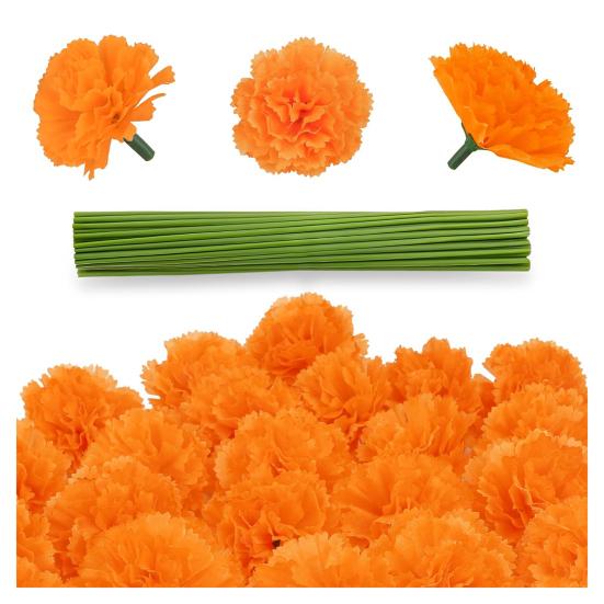 

30 шт. Искусственные цветы бархатца Реалистичные головки цветков бархатца со стеблями Многоразовые искусственные цветы для индийской свадьбы, Дня Дивали 30PCS оранжевый
