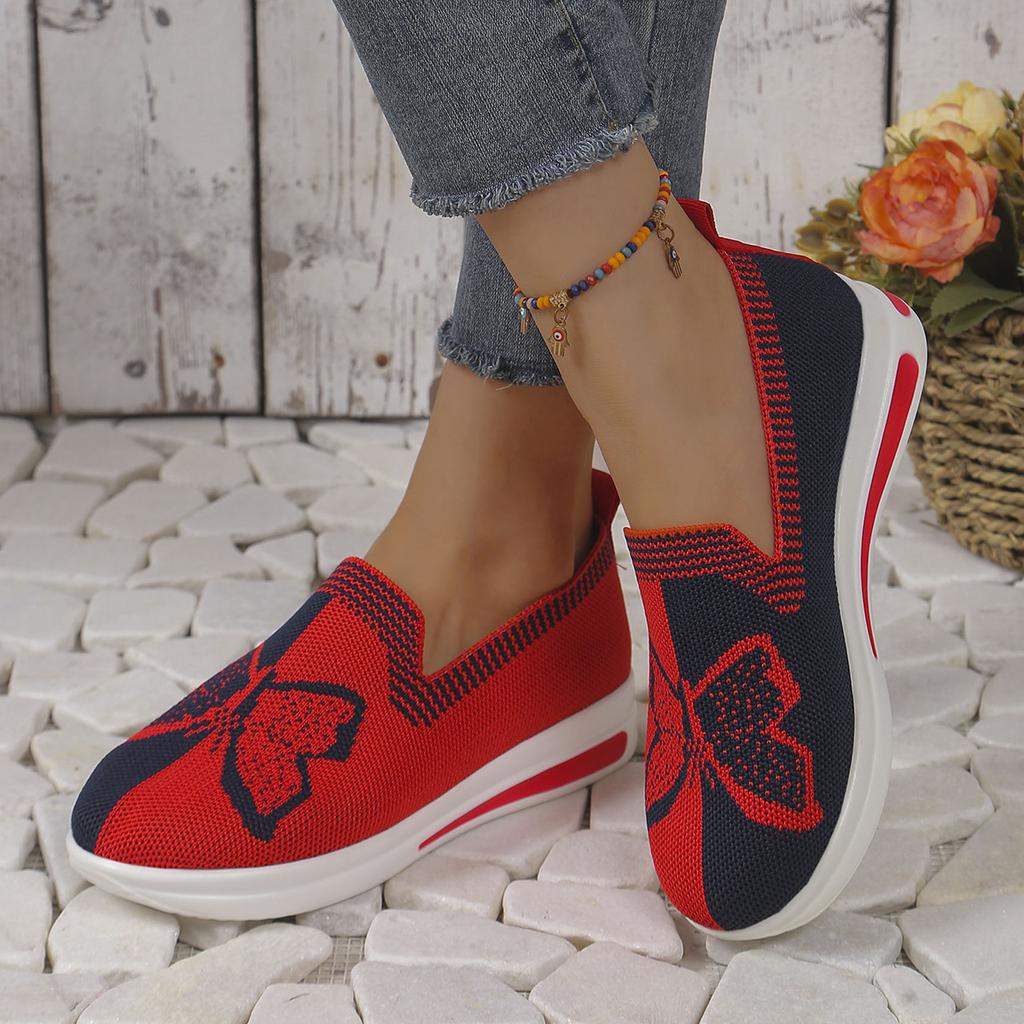 Fashion 2024 Spring and Autumn Fashionable Round Toe Shallow Mouth Color Block Bow Mesh Slip-on Low Heel Casual Women Sports Shoes