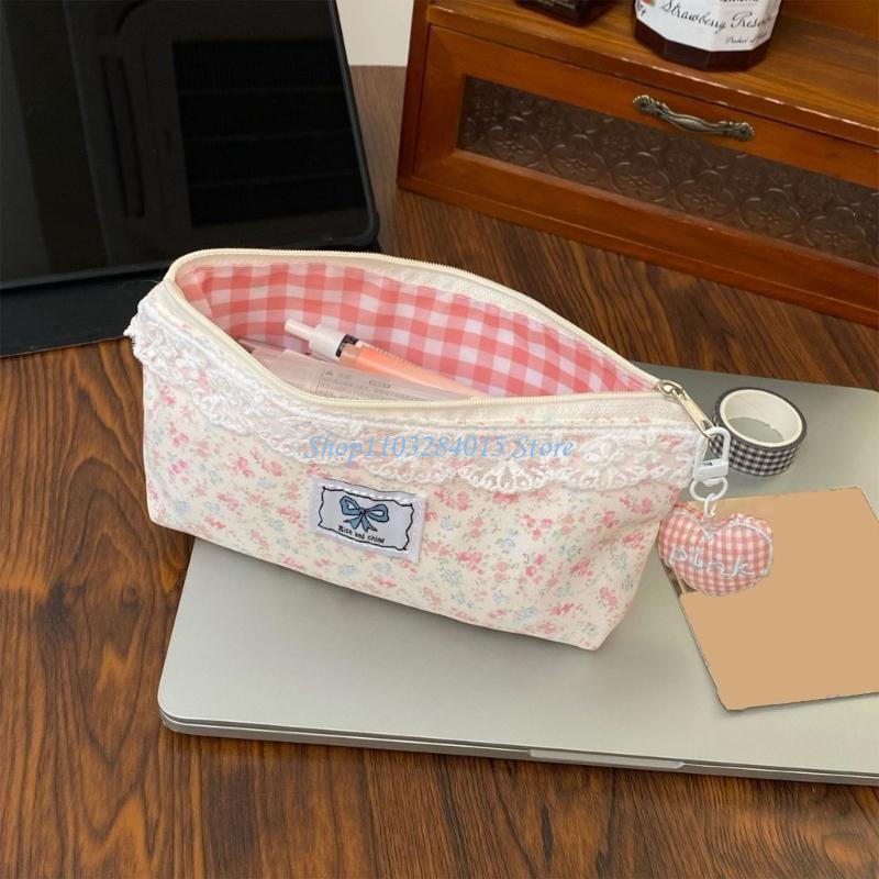 R6FF Lace Floral Pencil Bag Pencil Case Pencil Box Simple Pen Case for School Office