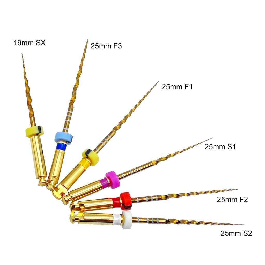 6 Pezzi Lime Endodontiche Dorate 19 21 25mm Flessibili Rotanti Canalare Radice Dentale Nichel Titanio