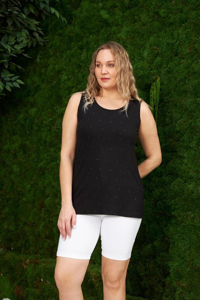 Women's Style Big Size T-Shirt Plus Size Green Undershirt With Pearl Stone Detail