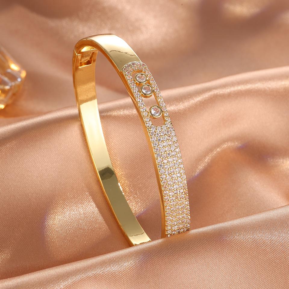 

ZAKOL Нишевый Дизайн Микропаве Кубический Цирконий Браслет Три Круглых Циркона Открывающийся Браслет-Защелка Модный Вечерний Циркон Подарок