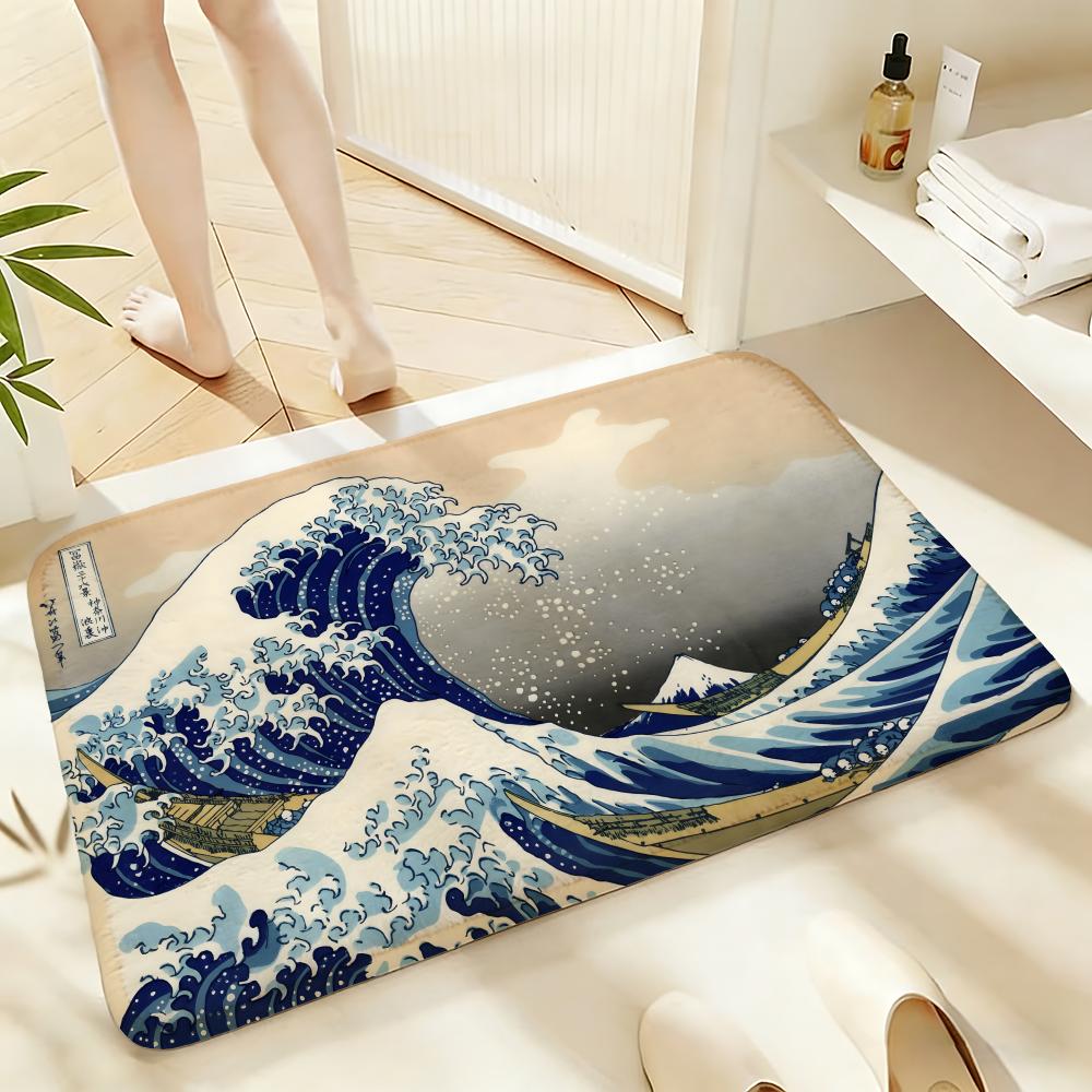 Soft Absorbent Non-Slip Rug Art The Great Wave Of Kanagawa Floor Mat Home Decor Doormat Bedroom Floor Mat Shower Carpet
