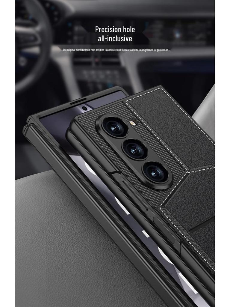 Samsung Z Fold 6 Card Holder Stand Case - Premium Leather with Film Integrated Protection