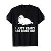 Men's I Really Like Seals Okay Graphic T-Shirt Casual Black Cotton Crew Neck T-Shirt with Cute Seal Print