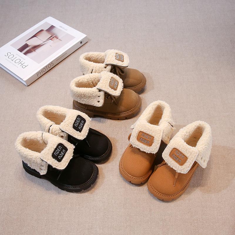 Winter Kids' Fleece-lined Lace-up Cotton Boots Short Boots for Girls Children's warm boots