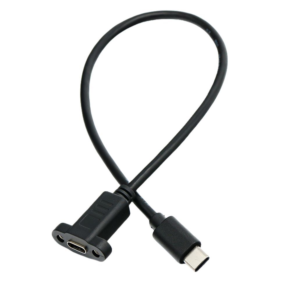 USB Type C Male To Female Extension Cable With Screw Holes Panel Mount 17mm Pitch Data Transfer Charging Cord For Industrial Equipment Monitor