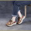 Johnature Mesh Splicing Genuine Leather Breathable Women's Shoes Thick Sole Mixed Colors Casual Sports Shoes