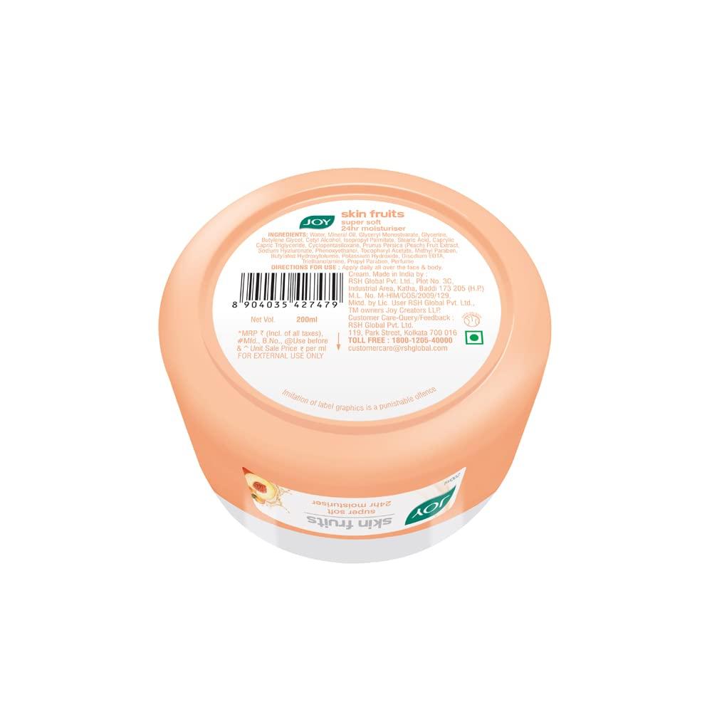 Joy Skin Fruits Super Soft Moisturizer With Peach Hyaluronic Acid 200ml For Face Hands Body 24Hr Hydration