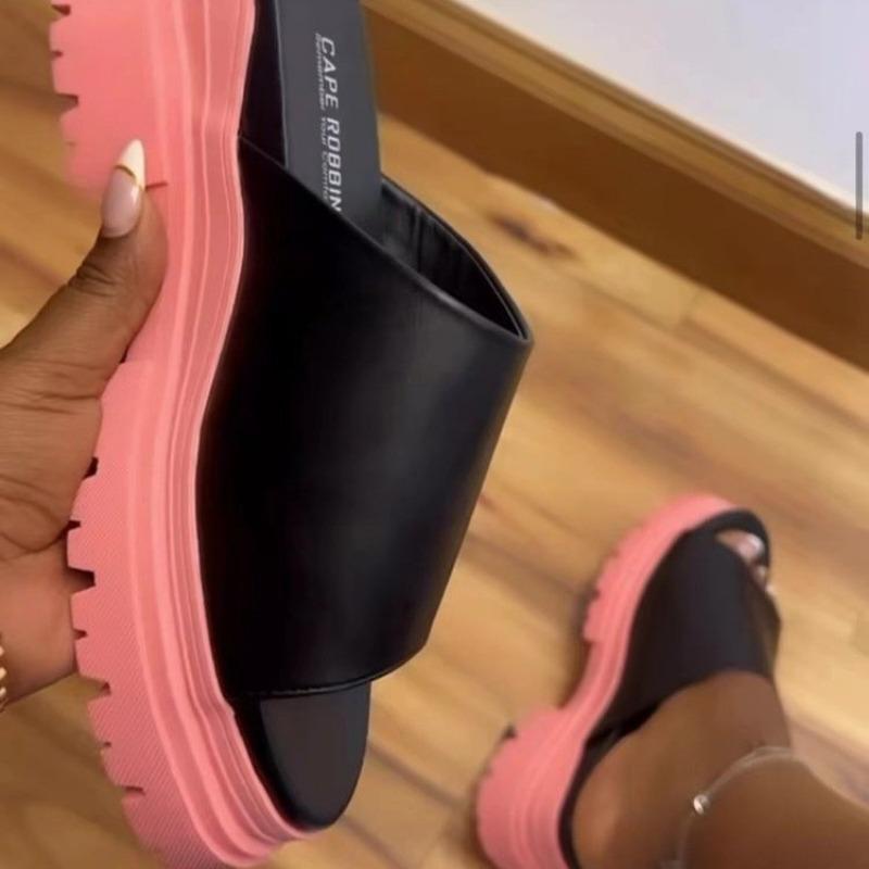 Fashion RUANDAI Women High Heels Slippers Platform Chunky Summer  Open Toe Beach Flip Flops Fashion Walking Sandals Pumps Femme Slides