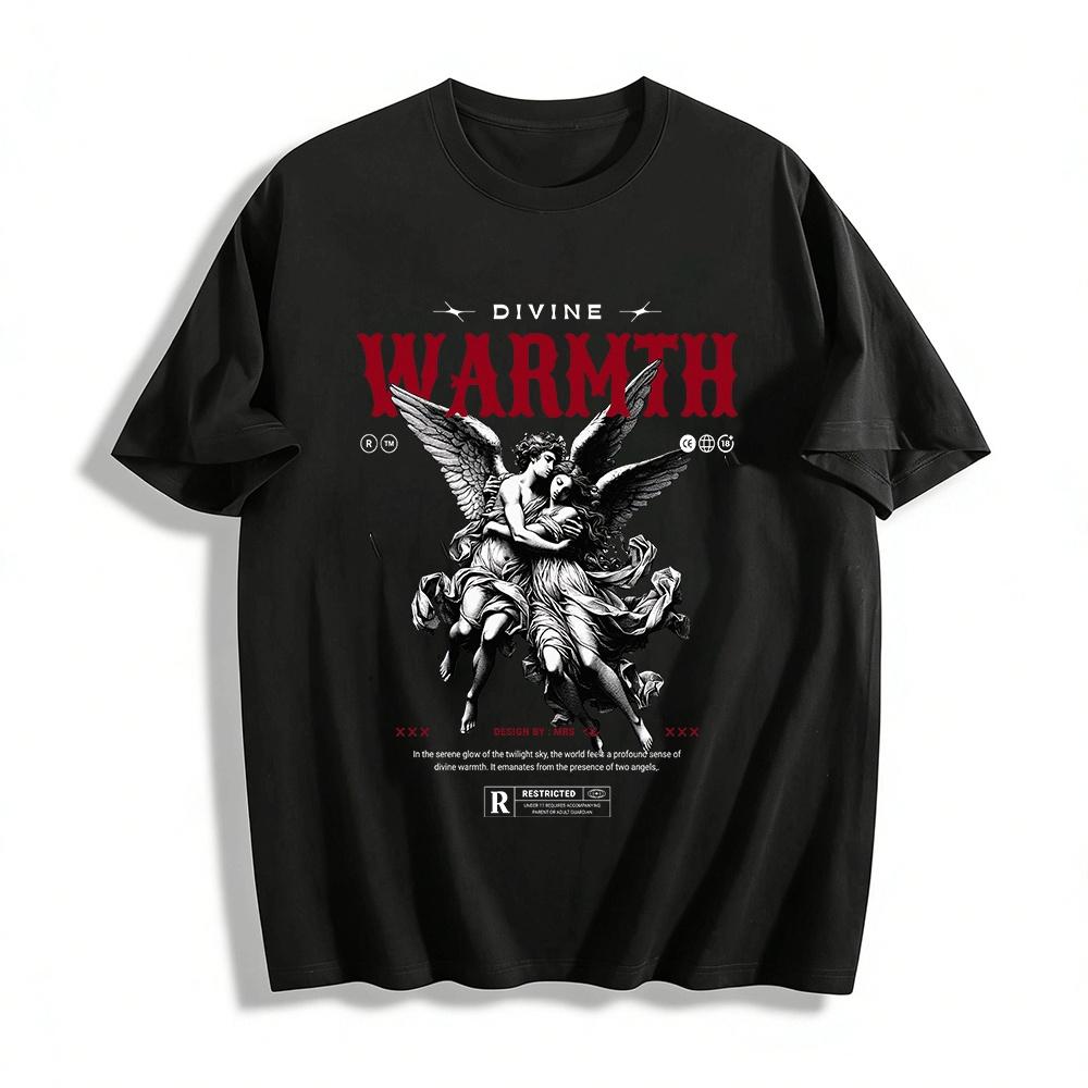 

Vintage Dark Style Angel Embrace Print Couple Loose Crewneck T-Shirt Pure cotton T-shirt XXS