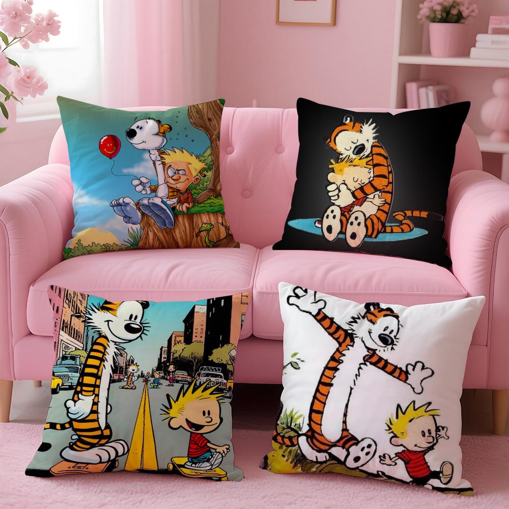 Comic C-Calvin And H-Hobbes Cushion Cover Plush Fabric Soft Double-Sided Printed Sofa Warm Winter Home Gift Pillow Cover