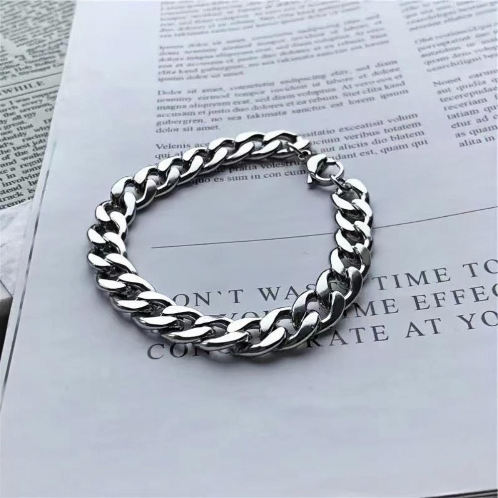 9mm Retro Stainless Steel Cuban Chain Bracelet Simple Silver Color Men Stainless Steel Jewelry Fashion Casual Wear Accessories