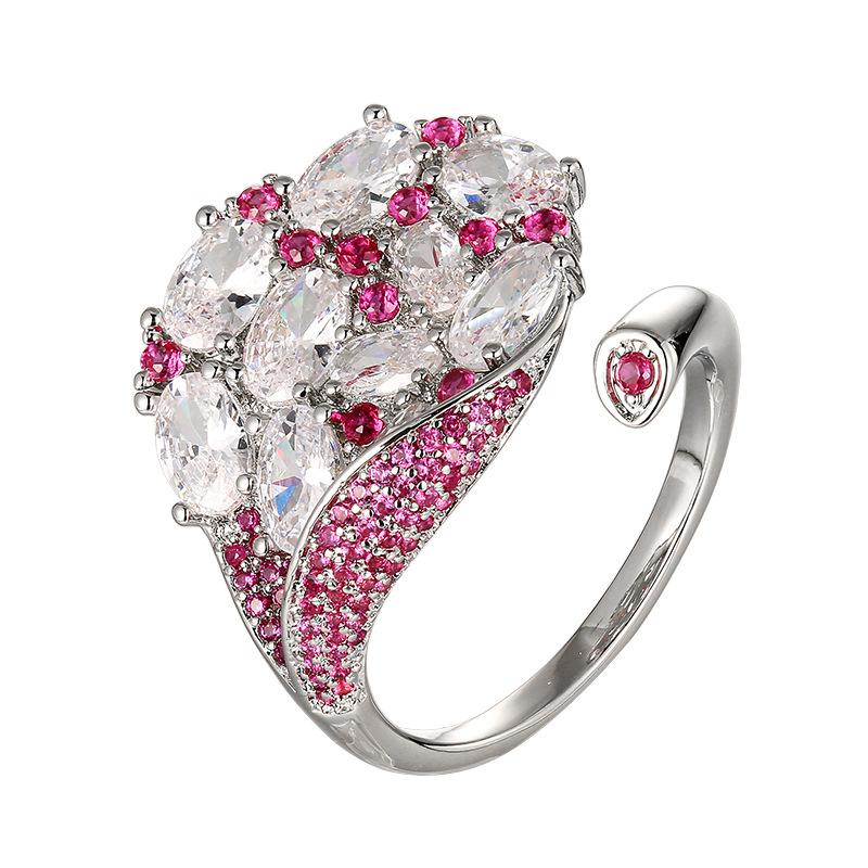 Jewelry Ring European and American High Fashion Full Diamond Sea Blue Red Treasure Inlaid Zircon Opening Women's Light Luxury