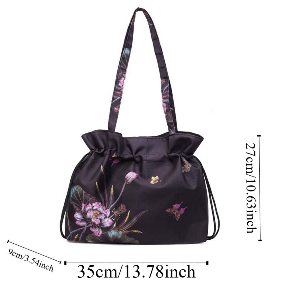 Retro Hanfu Drawstrings Bag Flower Embroidery Handbag Chinese Printed Shoulder Pouch  Outdoor