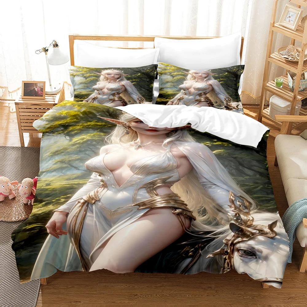 

Sexy Elf Girl Bedding Set High-Grade Duvet Cover Youth Bed Cover Set Comforter Bedding Sets Quilt Cover King Queen Bedding Set EU Single(135*200cm)3pcs