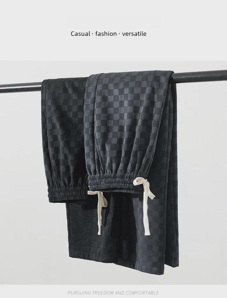 Unisex Checkerboard Corduroy Straight Trousers - Retro Autumn Style