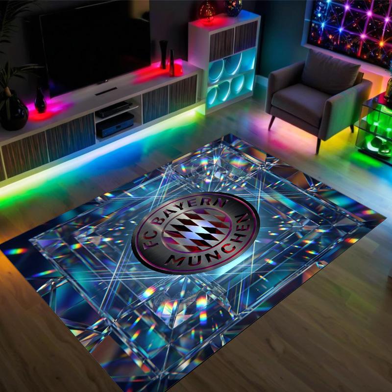 FC Bayern Design Kristall Samt Teppich Gemütlich Nicht?Rutschfester Teppich mit Aufdruck für Schlafzimmer Wohnzimmer Eingang