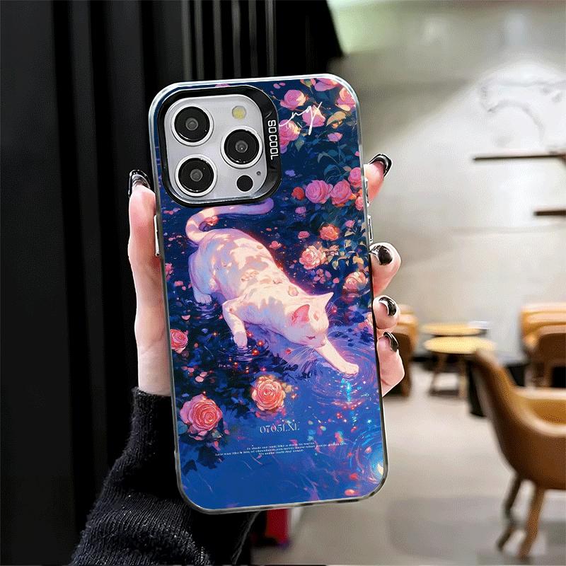 Night Moon Cat Dreamy Art Shockproof Phone Case for iPhone 17 Air 16 16E 15 Pro Max 14 Plus 13 Mini 12 Back Cover Anti Fall Fund