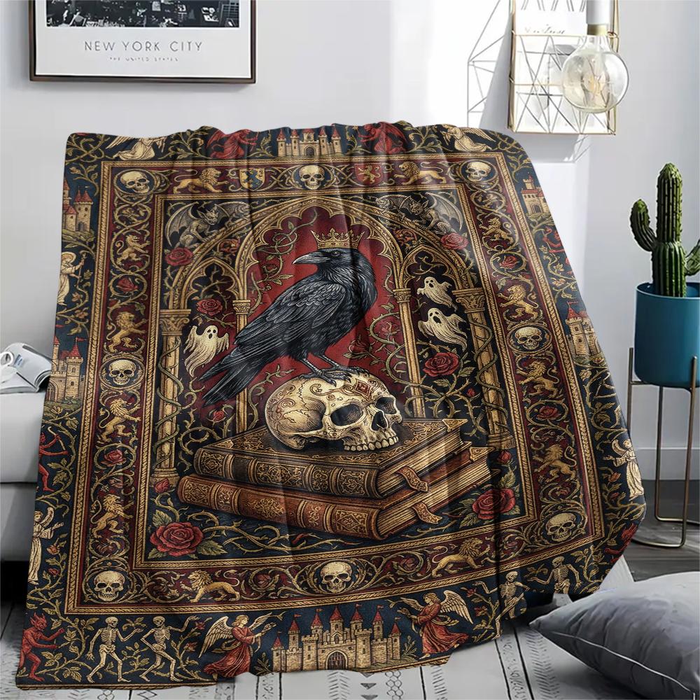 Crow Decoration Print Flannel Blanket, High quality Comfortable for All Seasons, Home Decor, Warmth and Comfort, Perfect for Christmas Gifts55