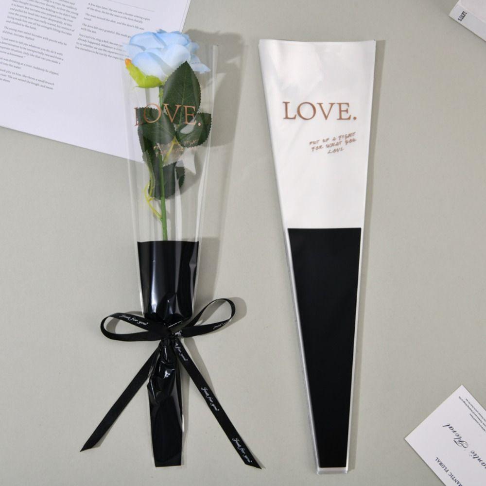 50Pcs Transparent Flower Packaging Bag Love Single Rose Sleeves Creative Bouquet Wrapper  Wedding
