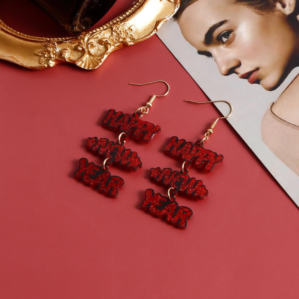 Cross-Border New Year Acrylic Earrings Happy New Year English Alphabet Splicing Earrings Earrings Ear Jewelry