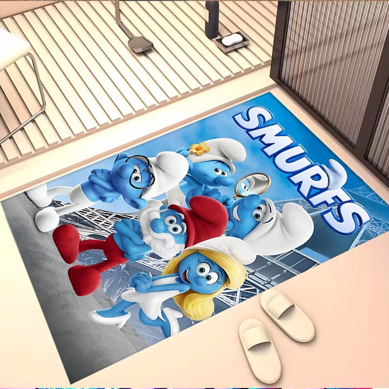 Blue Smurfs Print Rug, Washable Floor Carpet, For Entryway Dorm Laundry Room Office Study, Home Decor Birthday Christmas Gift