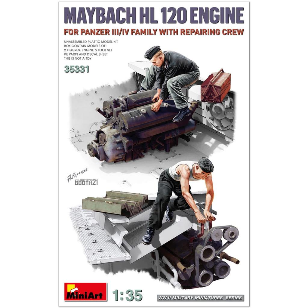 Miniart 1/35 Scale German Maybach HL120 Engine for Panzer III/IV with Repair Engineer, Plastic Model Kit MA35331