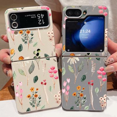 Flowers Pattern Luxury Leather Phone Case For Samsung Galaxy Z Flip 6 5 4 3 5G Shockproof Folding Soft Cover For Samsung Z Flip4