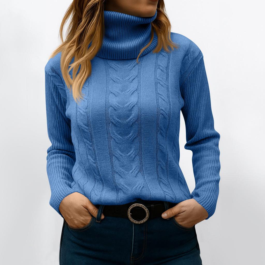 Women's Fashionable Color High Neck Long Sleeved Sweater Pullover Sweater Top