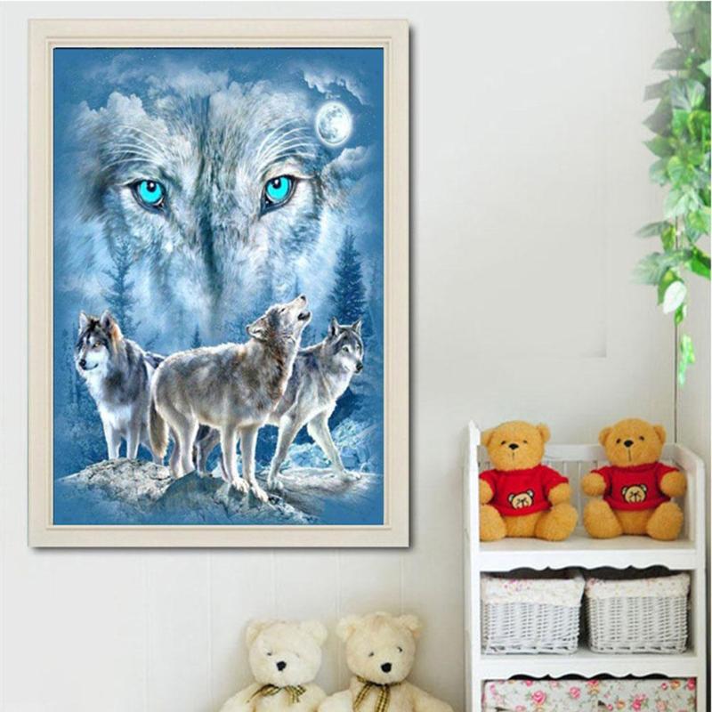 Kit Diamond Painting 5D Con Lupo 40x40 Cm, Tela Adesiva E Accessori Inclusi, Attività Fai Da Te Per Adulti E Bambini
