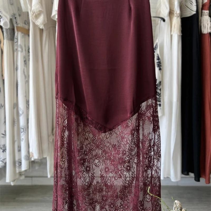Trendix Women Patchwork Lace Skirts 2025 New High Waist Slim Hollow Out Maxi Skirts Autumn Brown Fashion Party Club Boho Skirt