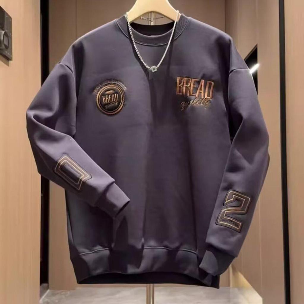 Men's Autumn 2025 Embroidered Casual Hoodie - Versatile Fashion Pullover Round Neck Top