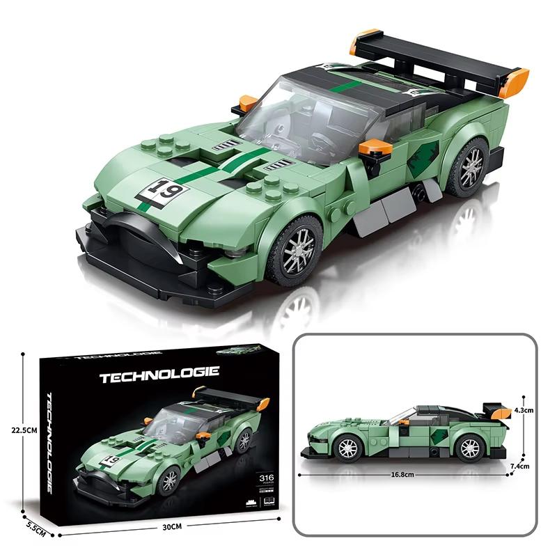 316PCS Green Sports Car Building Blocks 1:24 Scale Car Model Assemble Bricks Toy Creative Decoration Children Holiday Gifts