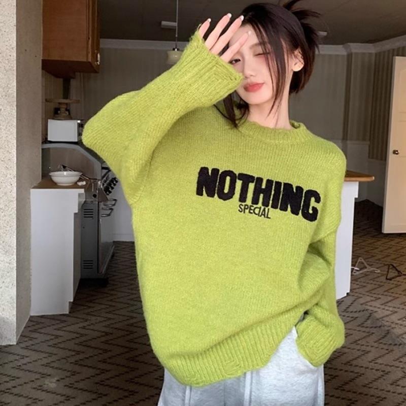 

Женский ретро-серый свитер-пуловер - осень и зима, свободный и облегающий, уютный и теплый стиль One Size зелёный