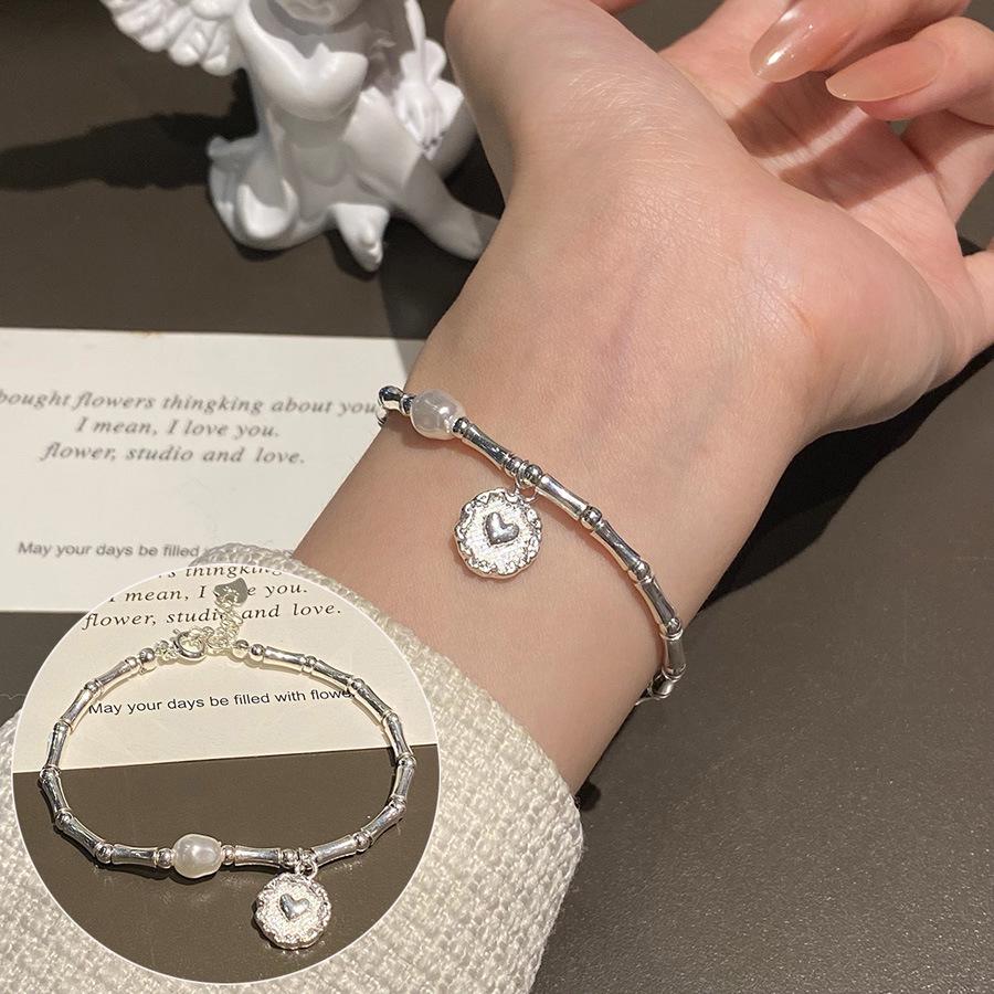 Korean Style S925 Silver Plated Retro Graffiti Patchwork Bangle - Women's Hip Hop Fashion Trend Bracelet