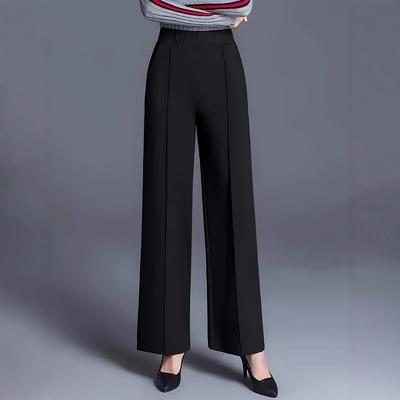 Einfarbige Weitbeinige, Hochtaillierte Lockere und Schlankmachende Freizeit-Hose für Damen für Herbst und Winter
