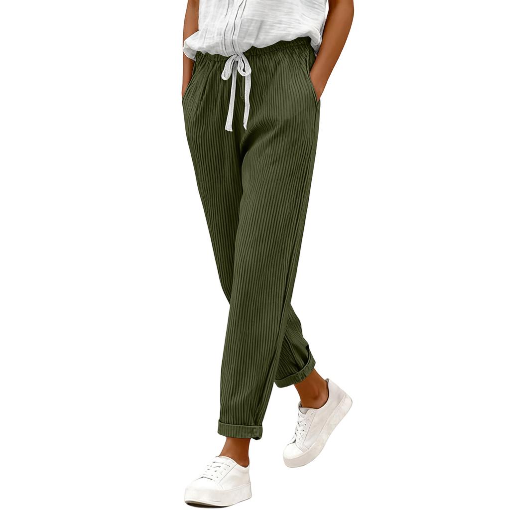 Women's Fashion Solid Color Elastic Waist Pocket Strap Casual Pants