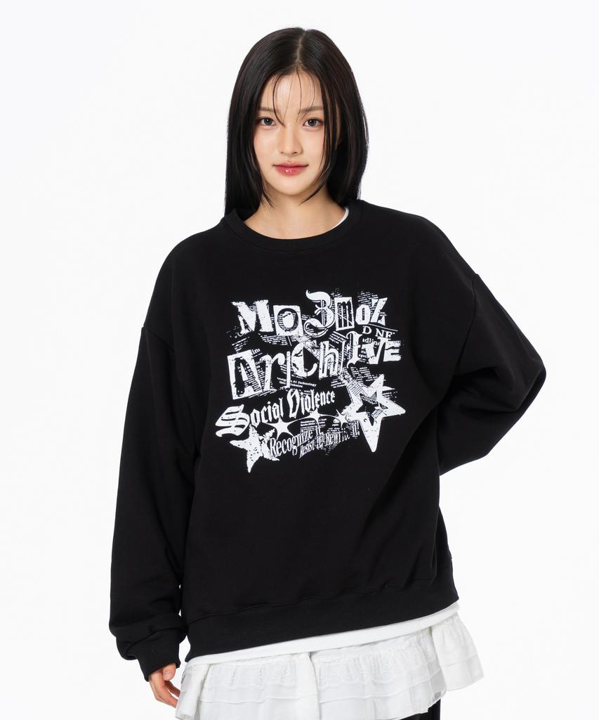 MOZMOZ Social V Graphic Oversized Sweatshirt Black