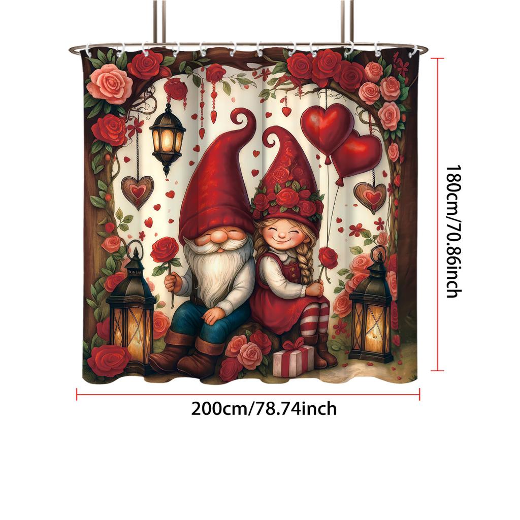 1pc Romantic Valentine's Day Red Love Printed Waterproof Privacy Shower Curtain with 12 Hooks Multiple Sizes Easy Installation