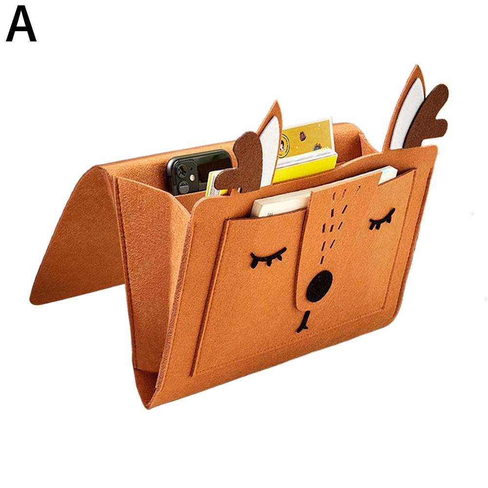 Felt Bedside Storage Bag Cartoon Bedside Organizer Sofa Bed Book Phone Remote Control Hanging Storage Bag Couch Holder Pocket