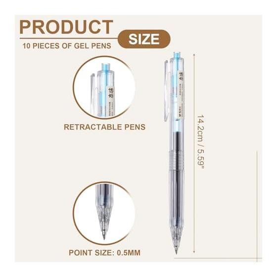 PATIKIL 0.5mm Gel Pen 10 Pack Retractable Light Blue Gel Ink Medium Point Rollerball Pen Smooth Writing Quick Dry Stationery | Office Supplies
