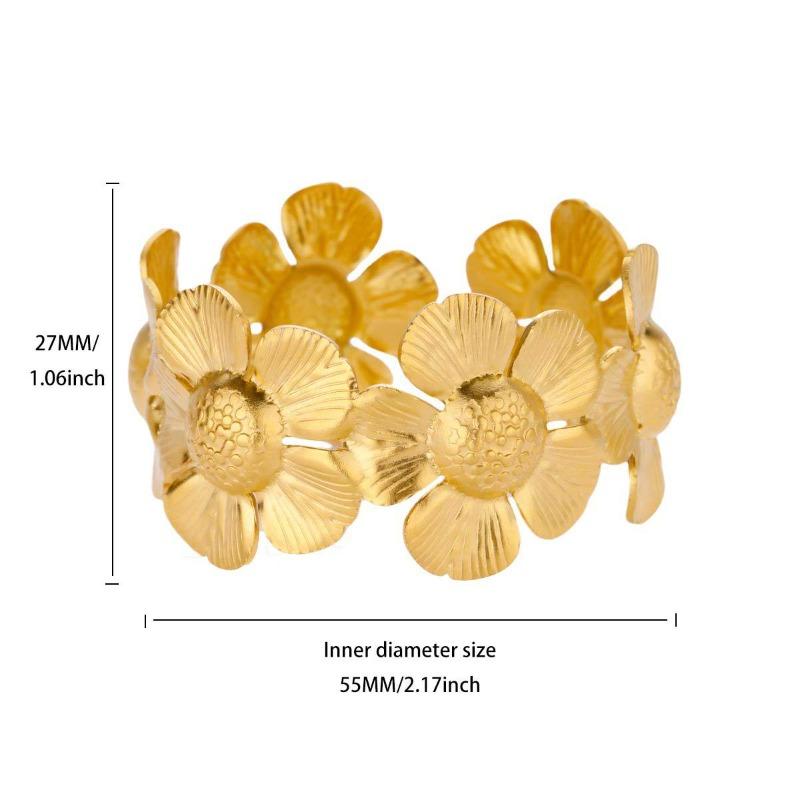 Hot-selling Gold-plated Exaggerated Design Flower Stainless Steel Open Bracelet Does Not Fade Adjustable Hand Jewelry