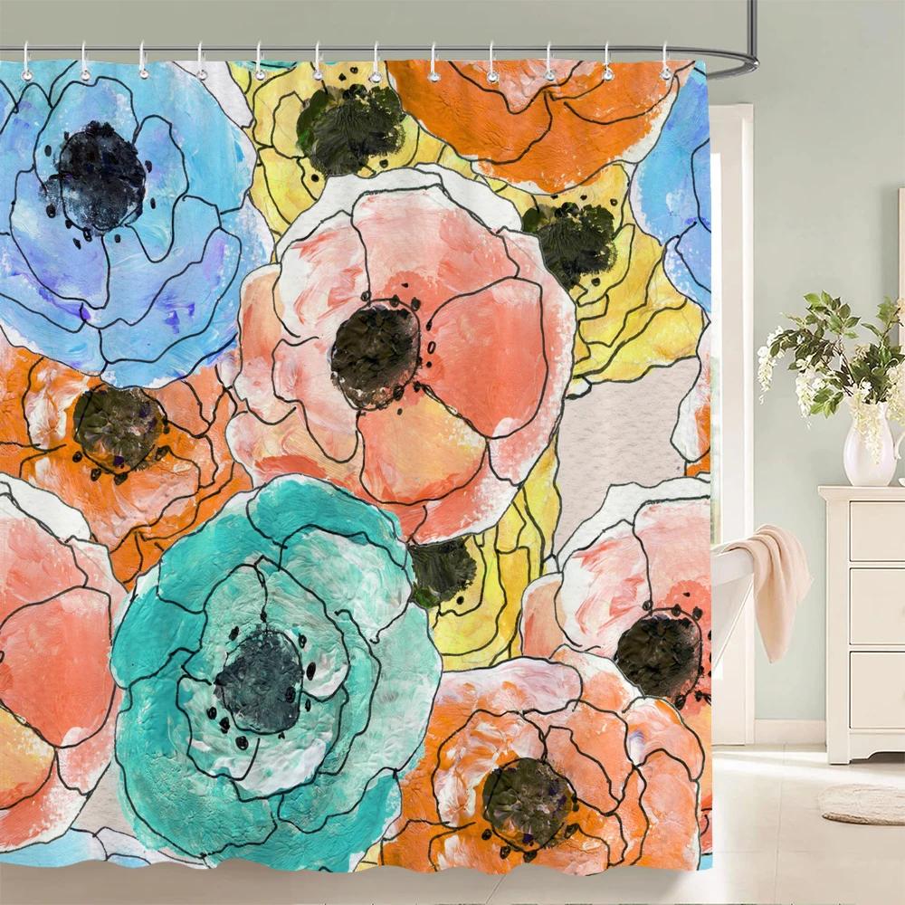 Beautiful Flower Shower Curtains Watercolor Flowers Floral Home Decoration Curtain for Bathroom Polyester Fabric Bath Curtain