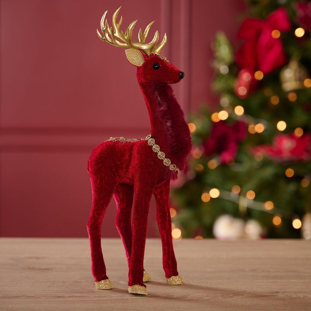 Red Velvet Standing Deer 33cm