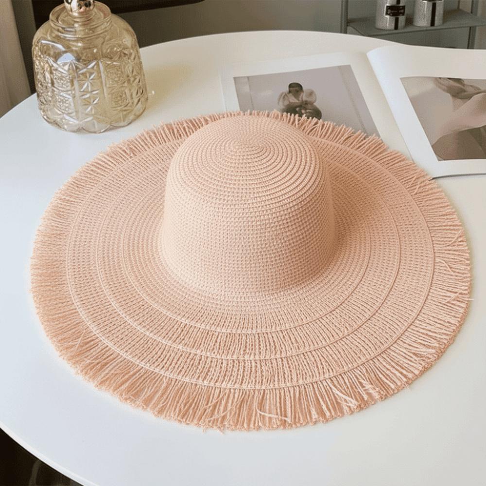 Wide Brim Sun Hat Sun Protection Fisherman Hat Women Fashion Straw Hat  For Beach Holiday Vacation