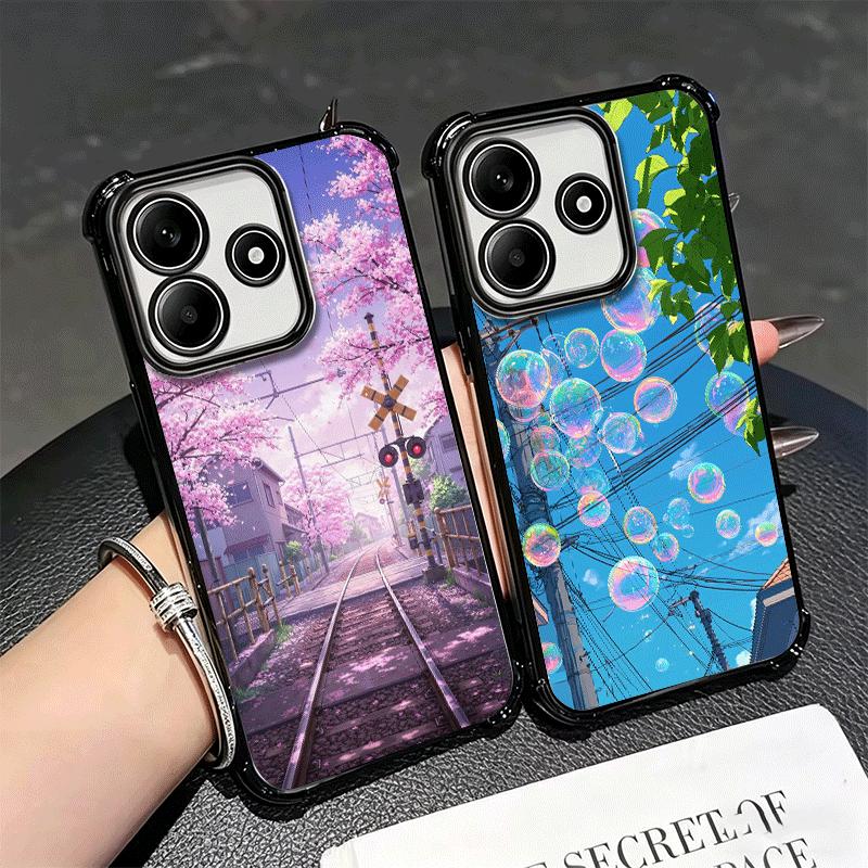 Anime Aesthetic Scenery Plating Phone Case For Xiaomi Redmi Note 14 15 Pro Plus 13 12 11 11S 11T 10 9S 9 5G Anti-Fall Airabag Co