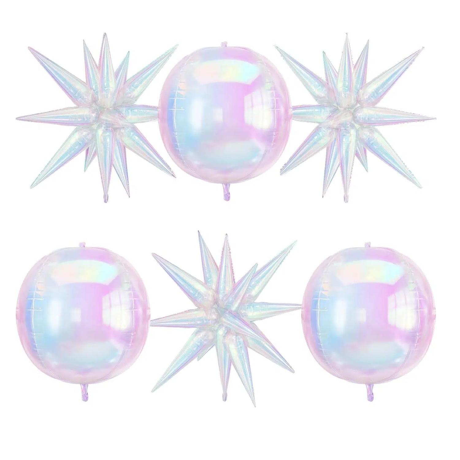 6 шт. Радужные фольгированные шары 22 дюйма 4D Круглые и Звезда-Взрыв для Дня Рождения, Русалки, Радужной Свадьбы, Вечеринки Other